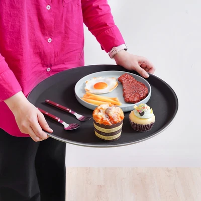 Gambar Culinart Nampan Saji Plastik Antiskid Round 40.5 cm - Cokelat