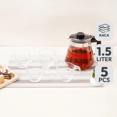 Gambar Culinart Teko & Cangkir Kaca 1.5 Liter Set 5 pcs - Hitam