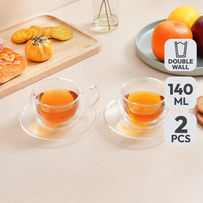 Gambar Culinart Cangkir Double Wall Dengan Sauccer 140 ml Set 2 pcs Transparan
