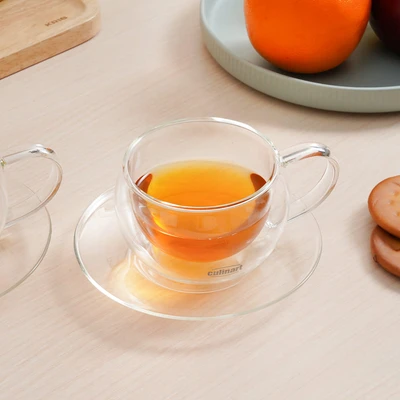 Gambar Culinart Cangkir Double Wall Dengan Sauccer 140 ml Set 2 pcs Transparan