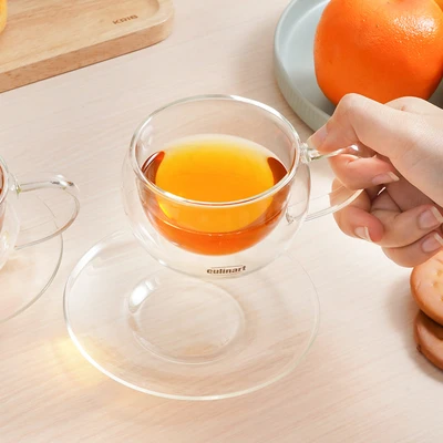 Gambar Culinart Cangkir Double Wall Dengan Sauccer 140 ml Set 2 pcs Transparan