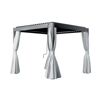 Gambar Soleil Pergola Atap Kanopi Aluminium Dengan Tirai 297x297x250 cm - Hitam