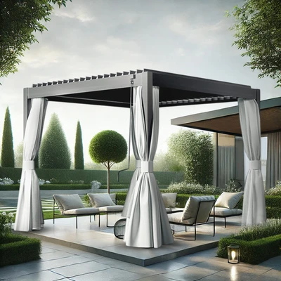 Gambar Soleil Pergola Atap Kanopi Aluminium Dengan Tirai 297x297x250 cm - Hitam