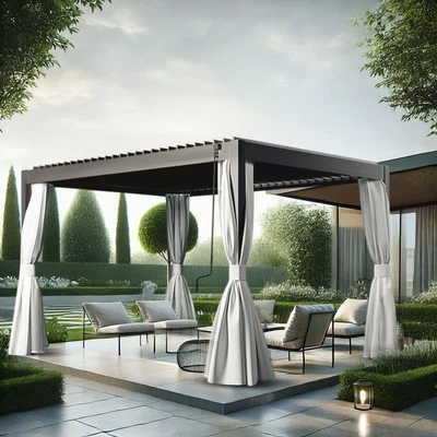 Gambar Soleil Pergola Atap Kanopi Aluminium Dengan Tirai 397x297x250 Meter - Hitam