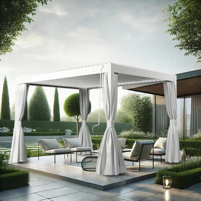 Gambar Soleil Pergola Atap Kanopi Aluminium Dengan Tirai 397x297x250 Meter - Putih