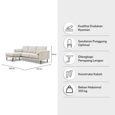 Gambar Nordia Neo Arroyo Sofa L Corner Fabric Kanan - Putih Ivory