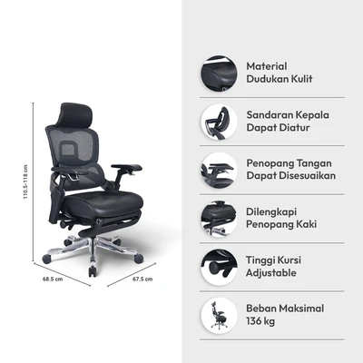 Gambar Sevati Ushimo Kursi Kantor Sandaran Tinggi - Hitam