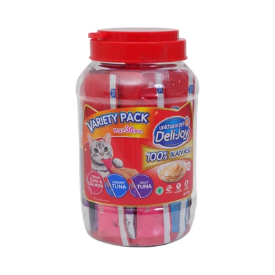 Gambar Unicharm Pet Delijoy Camilan Kucing Tuna Salmon Set 36 pcs