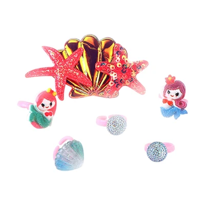 Gambar Pretty Missy Set Cincin & Jepitan Rambut Anak Shell Box Mermaid - Mix