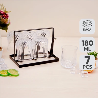Gambar Culinart Diamond Gelas Kaca Dengan Rak 180 ml Set 7 Pcs Transparan