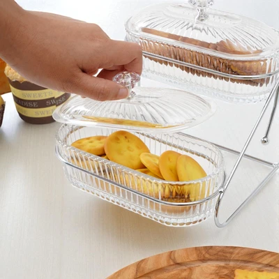 Gambar Culinart Lensa Mangkuk Saji Kaca Dengan Rak & Tutup Set 2 pcs Transparan