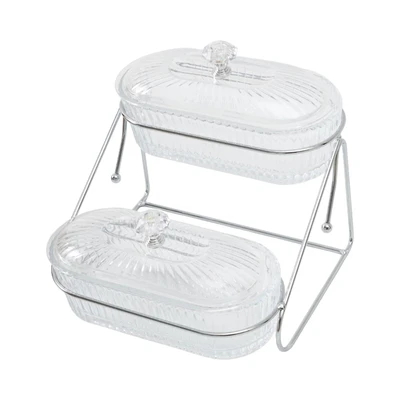 Gambar Culinart Lensa Mangkuk Saji Kaca Dengan Rak & Tutup Set 2 pcs Transparan