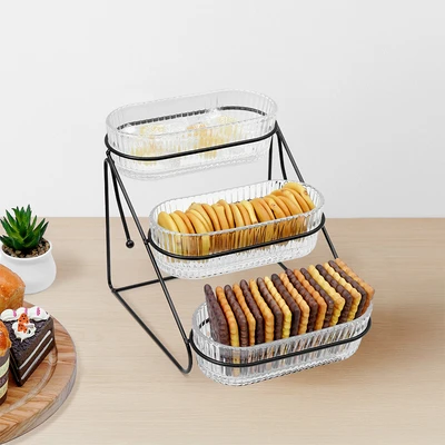 Gambar Culinart Lensa Mangkuk Saji Kaca Dengan Rak Set 3 pcs Transparan