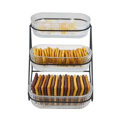 Gambar Culinart Lensa Mangkuk Saji Kaca Dengan Rak Set 3 pcs Transparan