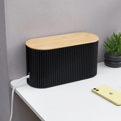Gambar Stora Kotak Organizer Kabel Dengan Tutup Bambu - Hitam