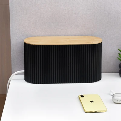 Gambar Stora Kotak Organizer Kabel Dengan Tutup Bambu - Hitam