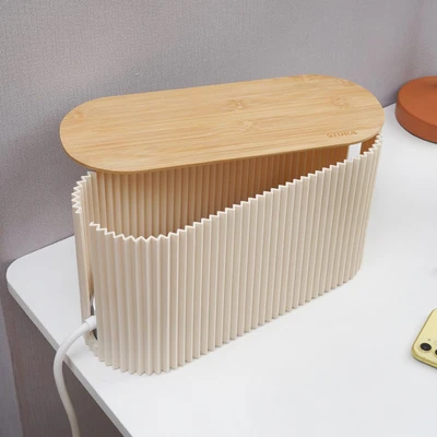 Gambar Stora Kotak Organizer Kabel Dengan Tutup Bambu - Putih