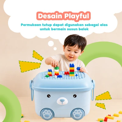 Gambar Stora Kotak Penyimpanan Anak Dengan Roda Bear - Biru