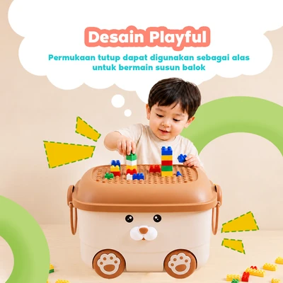 Gambar Stora Kotak Penyimpanan Anak Dengan Roda Seal - Cokelat