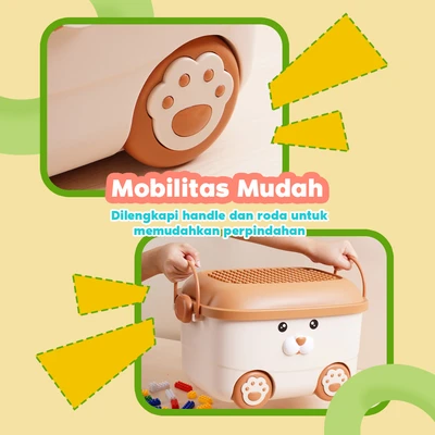Gambar Stora Kotak Penyimpanan Anak Dengan Roda Seal - Cokelat