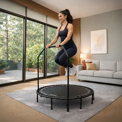 Gambar Kinetic 137 cm Trampoline Dengan Handle Bar - Hitam