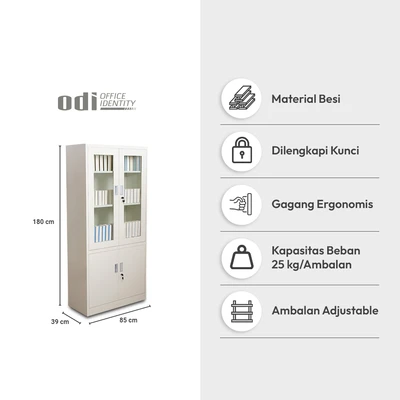 Gambar Odi Becca Lemari Arsip Kantor Swing Door Half Glass - Krem Beige