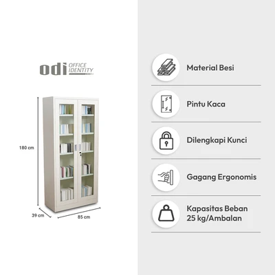 Gambar Odi Becca Lemari Arsip Kantor Swing Door Full Glass - Krem Beige