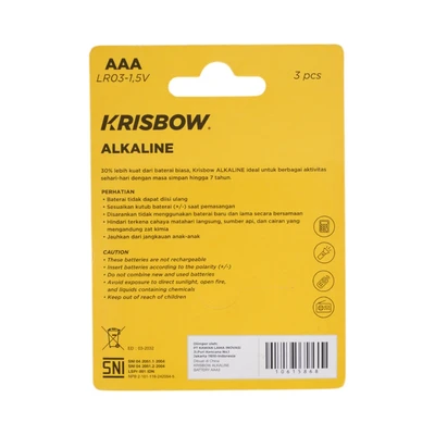 Gambar Krisbow Baterai Alkaline AAA LR03 1.5V Set 3 pcs - Kuning