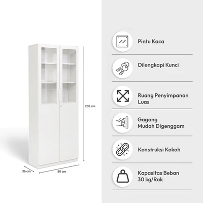 Gambar Informa Gions Lemari Arsip Kantor Metal 2 Pintu Akrilik Half - Putih