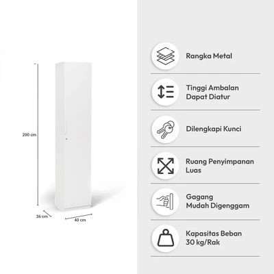 Gambar Informa Gions Lemari Arsip Kantor Metal Full Single Door - Putih