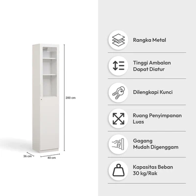 Gambar Informa Gions Lemari Arsip Kantor Metal 1 Pintu Akrilik Half - Putih