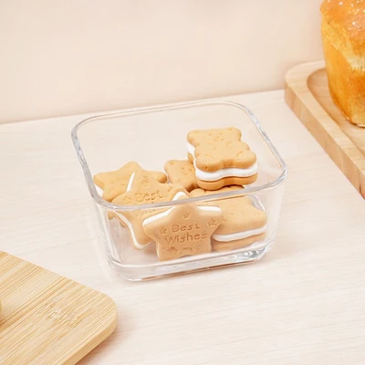 Gambar Culinart Stoples Kaca Camilan Dengan Nampan Square 270 ml Set 4 pcs - Cokelat