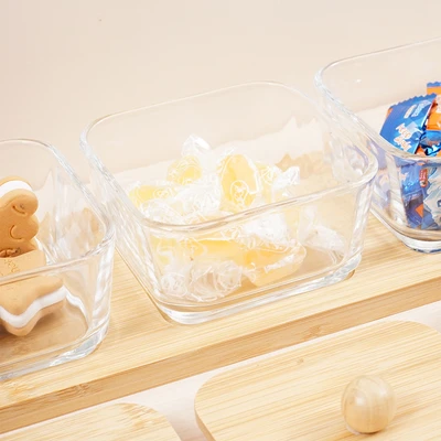Gambar Culinart Stoples Kaca Dengan Nampan Square 270 ml Set 3 pcs - Cokelat
