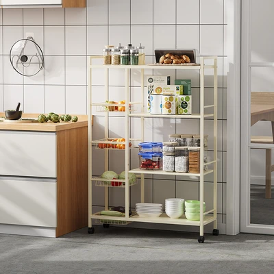 Gambar Stora Cucina Rak Penyimpanan Dengan Roda & Keranjang - Krem