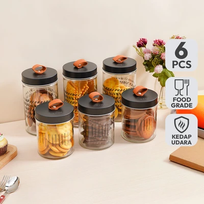 Gambar Picas Roku Stoples Kaca Set 6 pcs Transparan - Hitam