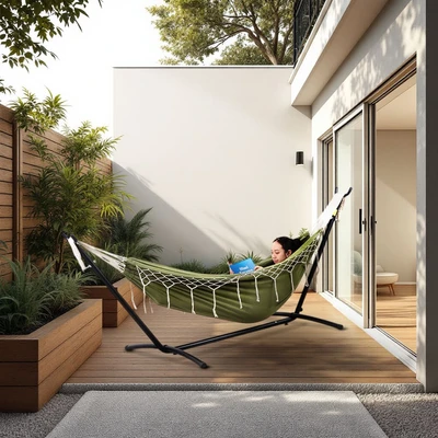 Gambar Soleil Hammock Bed Dengan Tassels - Hijau