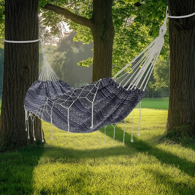 Gambar Soleil Hammock Bed Dengan Tassels - Biru Navy/Putih