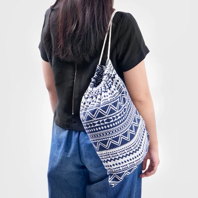 Gambar Soleil Hammock Bed Dengan Tassels - Biru Navy/Putih