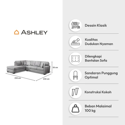 Gambar Ashley Calicho-7 Sofa L Sectional Fabric Kiri - Abu-Abu