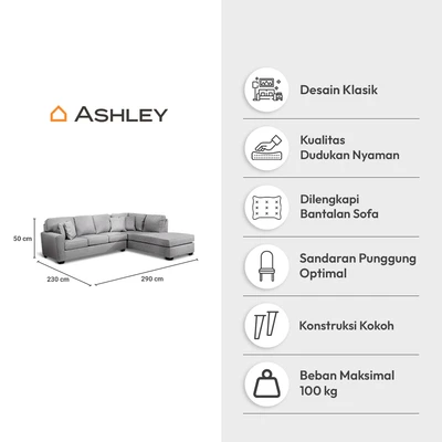 Gambar Ashley Calicho-7 Sofa L Sectional Fabric Kanan - Abu-Abu