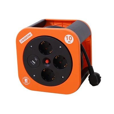 Gambar Krisbow Kabel Roll S Box Dengan USB 10 Meter - Hitam/Oranye
