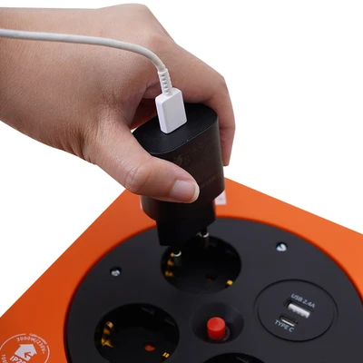 Gambar Krisbow Kabel Roll S Box Dengan USB 10 Meter - Hitam/Oranye
