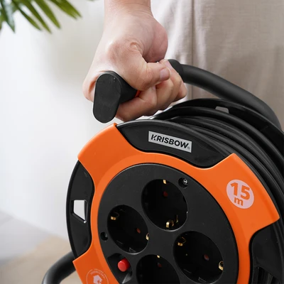 Gambar Krisbow Kabel Roll Mini Drum 4 Soket 15 Meter - Hitam/Oranye