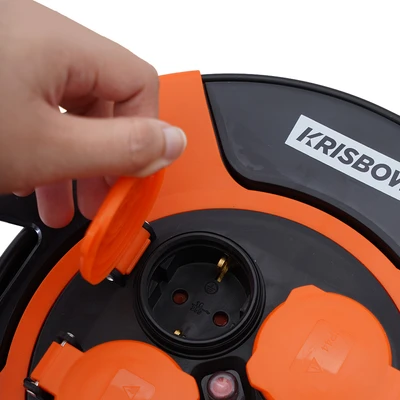 Gambar Krisbow Kabel Roll 4 Soket 25 Meter - Hitam/Oranye