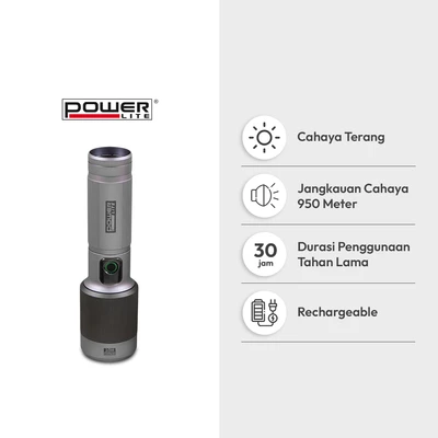 Gambar Powerlite Senter Rechargeable Aluminium 60 Watt 2500 Lumen - Silver