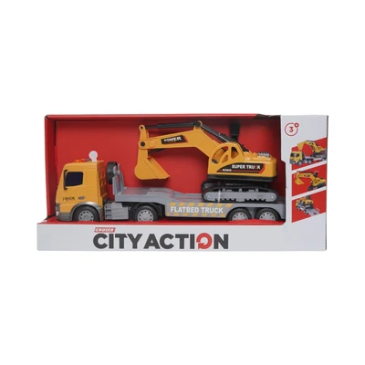 Gambar Cruzer 1:18 Set City Action Friction Transport Truck - Oranye/abu-abu