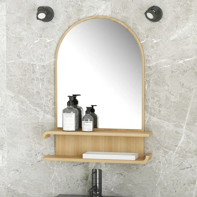 Gambar Informa Gemma Rak Dinding Kamar Mandi Dengan Kaca 47.6x11.5x59 cm - Cokelat Oak