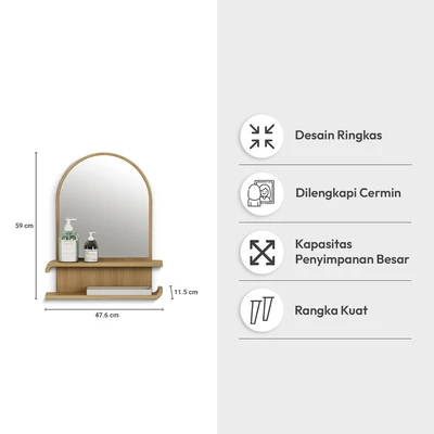 Gambar Informa Gemma Rak Dinding Kamar Mandi Dengan Kaca 47.6x11.5x59 cm - Cokelat Oak