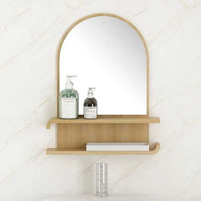 Gambar Informa Gemma Rak Dinding Kamar Mandi Dengan Kaca 45.4x11.5x72 cm - Cokelat Oak