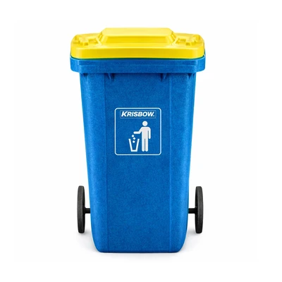 Gambar Krisbow New Eco Tempat Sampah Tutup Angkat Plastik Dengan Roda 120 Liter - Biru/Kuning